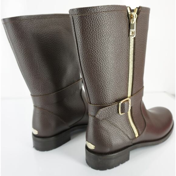 Jimmy Choo Durum Brown Leather Gold Side Zip Biker Boot SZ 40 10 NIB Moto $1095 - Picture 10 of 12